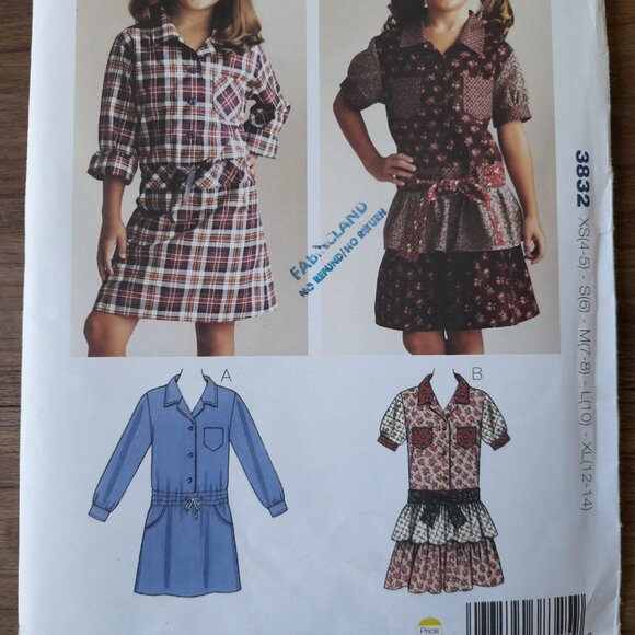 Girls Dress Sewing Pattern Dropped Waist Shirt Collar Size 4-14 Kwik Sew 3832 - Picture 3 of 9